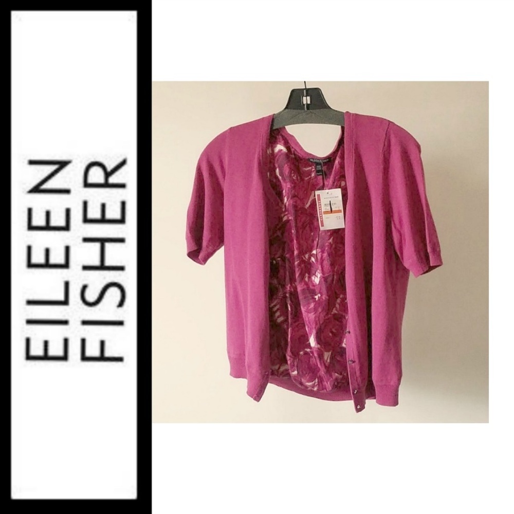 Eileen Fisher Cardigan Rose Silk Floral Lining NWT